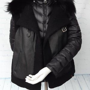 Genuine Shearling Black Vest with Real Fur Collar